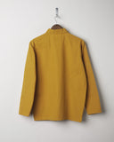 Full-length rear view of #3001, yellow organic cotton over shirt with reinforced elbows.
