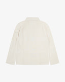 Back flat view of an Uskees cream linen shirt jacket for men.