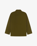 Flat back view of men's corduroy woodland green blazer from Uskees with view of reinforced elbows.