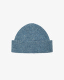 Front view of Uskees 4003 powder blue speckled Donegal wool hat showing the adjustable cuff.