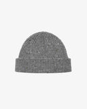 Front view of Uskees 4003 silver-grey speckled Donegal wool hat showing the adjustable cuff.
