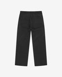 Full-length back view of Uskees 5005 twill workwear pants in black showing belt loops, back pockets (one with flap) and simple silhouette.