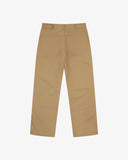 Back flat view of 5016 Uskees men's organic twill khaki 'commuter' trousers showing the back pockets.
