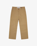 Front flat view of 5016 Uskees men's organic twill khaki 'commuter' trousers showing the reinforced inseam and straight leg silhouette.