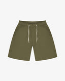 Green shorts with drawstring on a white background