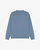 Back view of men's cornflower blue organic heavyweight cotton 7005 jersey sweatshirt by Uskees, showing ribbed cuffs and hem.