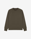 Front view of dark taupe organic heavyweight cotton 7005 sweatshirt by Uskees demonstrating regular, flattering shape.