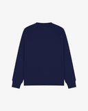 Back view of men's deep indigo organic heavyweight cotton 7005 jersey sweatshirt by Uskees, showing ribbed cuffs and hem.