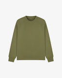 Front view of herb-green organic heavyweight cotton 7005 sweatshirt by Uskees demonstrating regular, flattering shape.