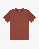 Full flat view of chestnut-brown organic cotton Uskees T-shirt for men, indicating the loose silhouette.