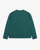 Back view of the Uskees green organic cotton jersey long-sleeved T-shirt.