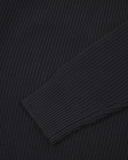 Uskees midnight blue sweater for men with focus on the ribbed knit and cuff detail.