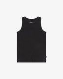 Front view of Uskees black premium cotton workout vest showing slim-fit silhouette.