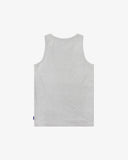 Back view of Uskees grey marl premium cotton workout vest showing slim-fit, sleeveless design.