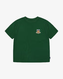 Front flat view of men's Uskees green graphic t-shirt with small USK FC logo presented on a white background.