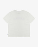 Back view of the Uskees white organic cotton jersey T-shirt showing the loose silhouette.
